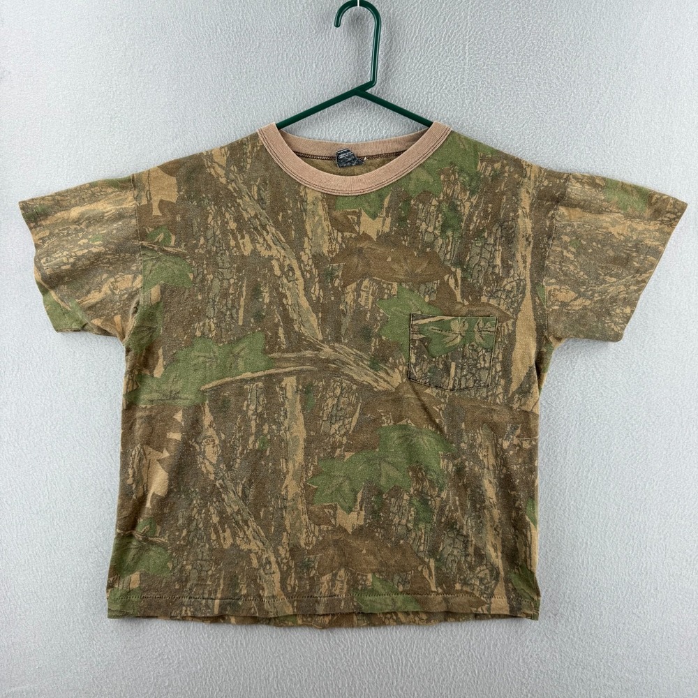 Vintage Trebark Camo Shirt Mens Large Thin Boxy Single Stitch Pocket Tee 80s